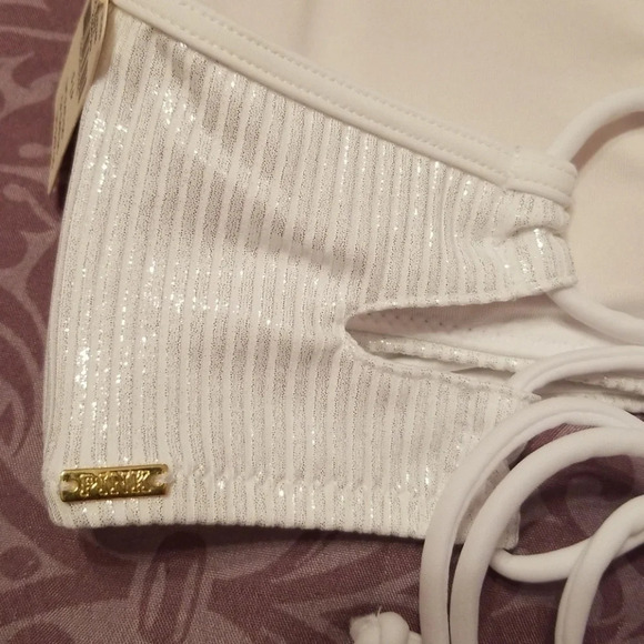 VS Pink Ribbed Lace-up Back Swim Top S - Picture 4 of 5